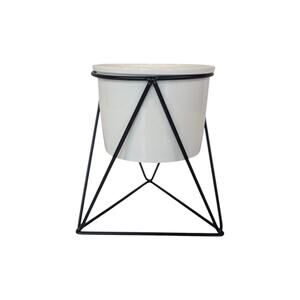 Triangular Black Wire Stand and White Ceramic Planter 4 in